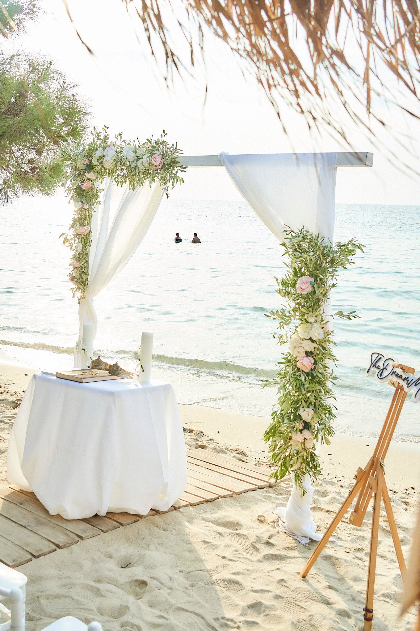 Thassos beach wedding reception setup