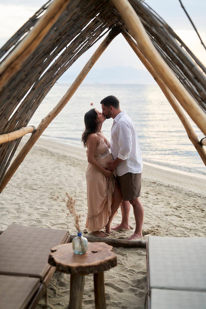 Romantic maternity photo on a Thassos hillside