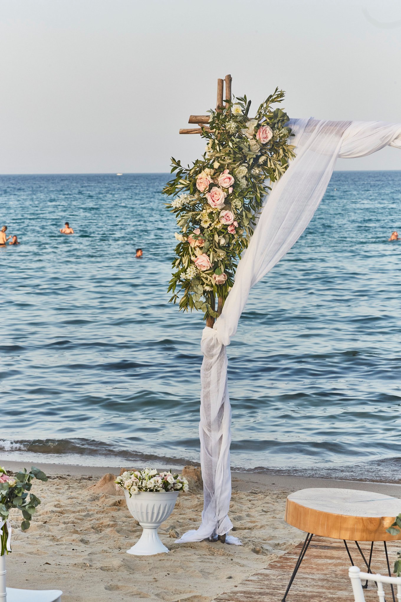 Elegant beach wedding setup in Thassos