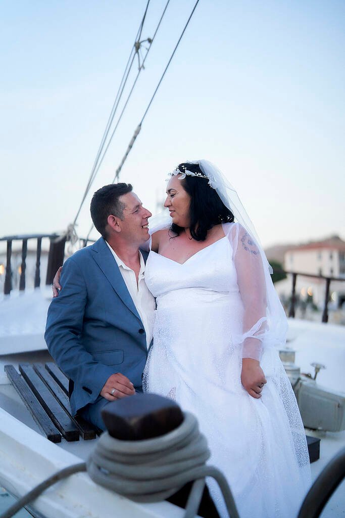 Aegean backdrop wedding moment