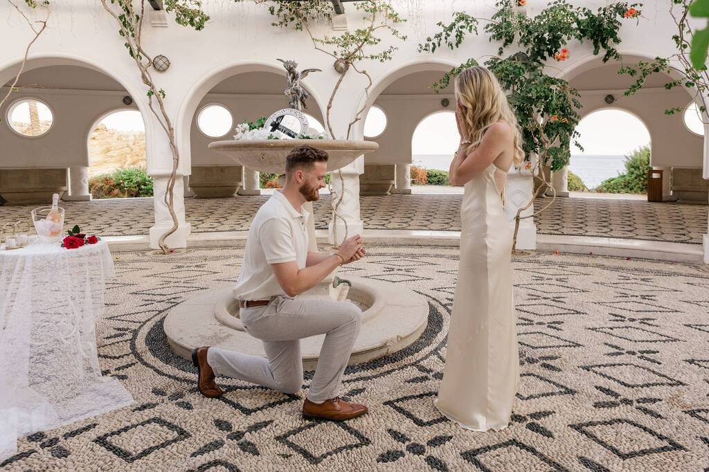 Groom kneeling in Rhodes