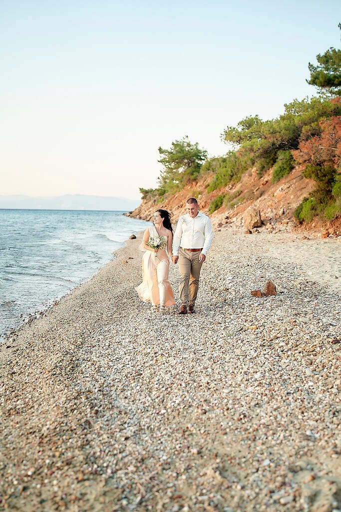 Couple walking after ceremony