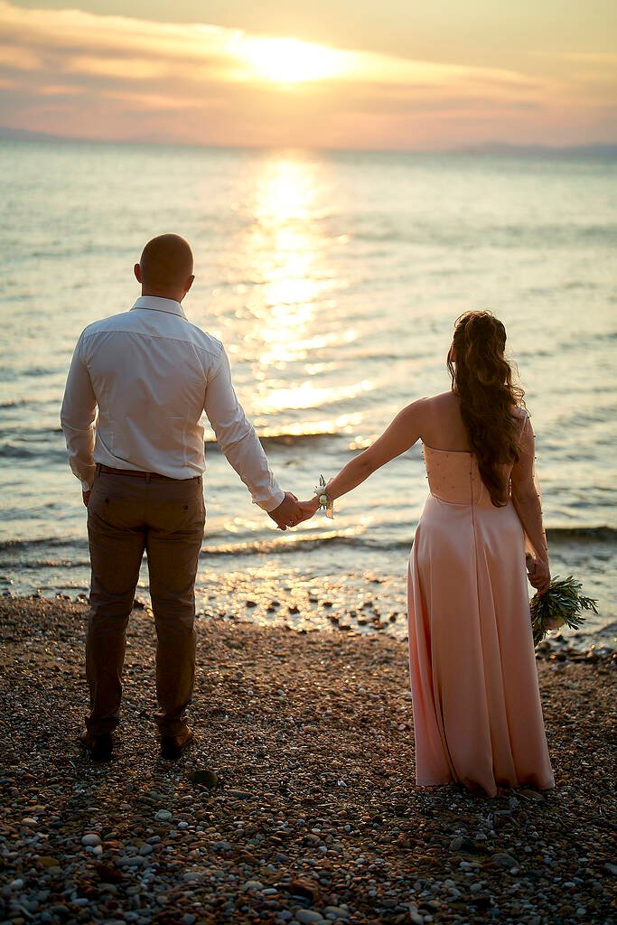 Sunset beach wedding shot