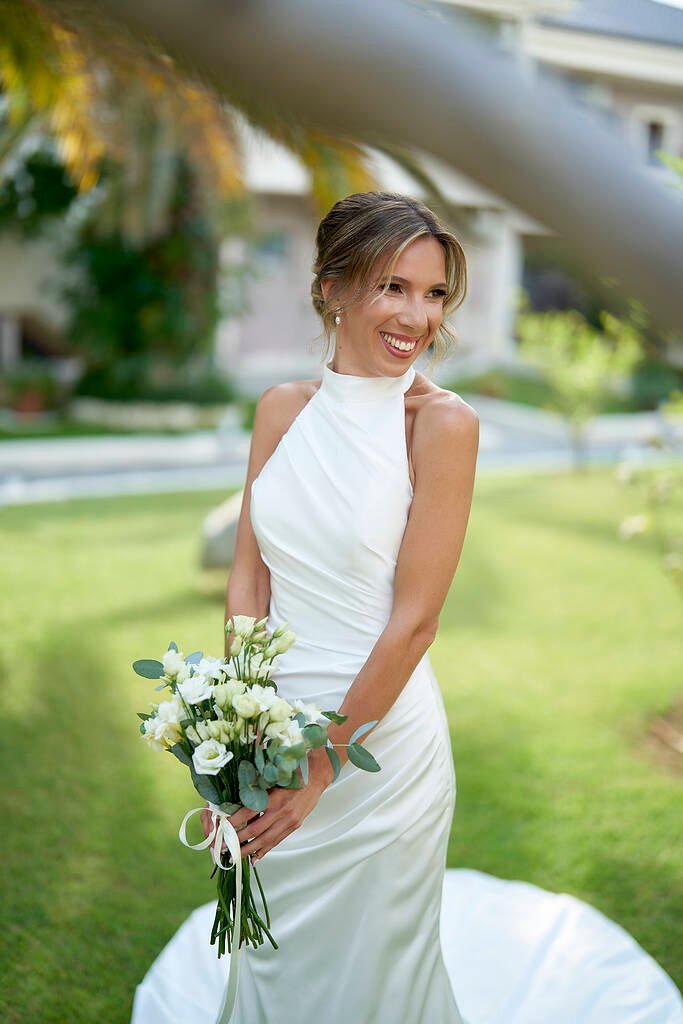 Barefoot bride Thassos sand