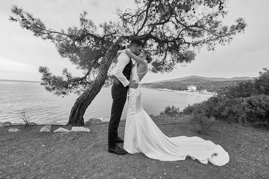 Wedding kiss on beach