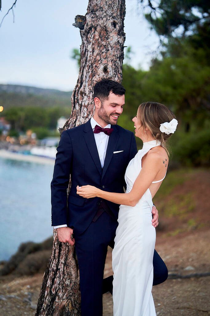 Groom smiling Thassos beach