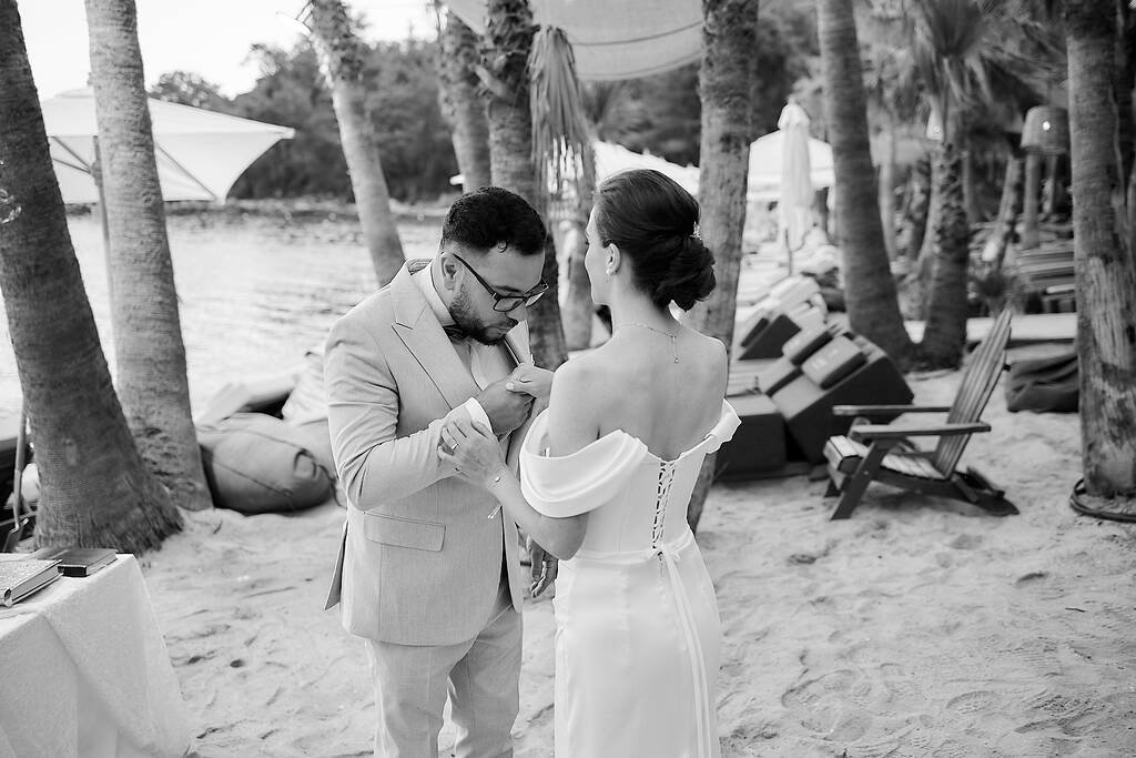 Groom kissing bride