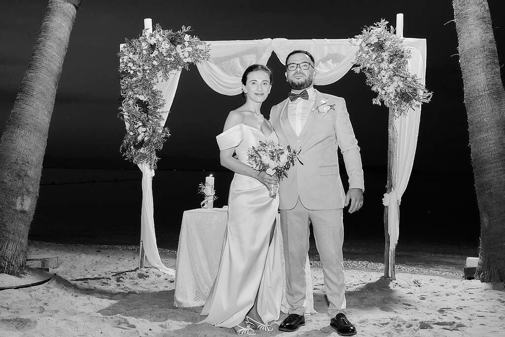 Laughing couple post ceremony