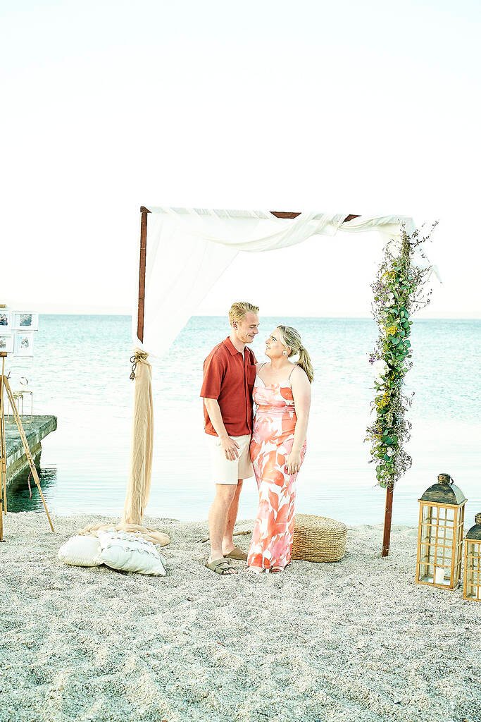 blue décor beach proposal theme