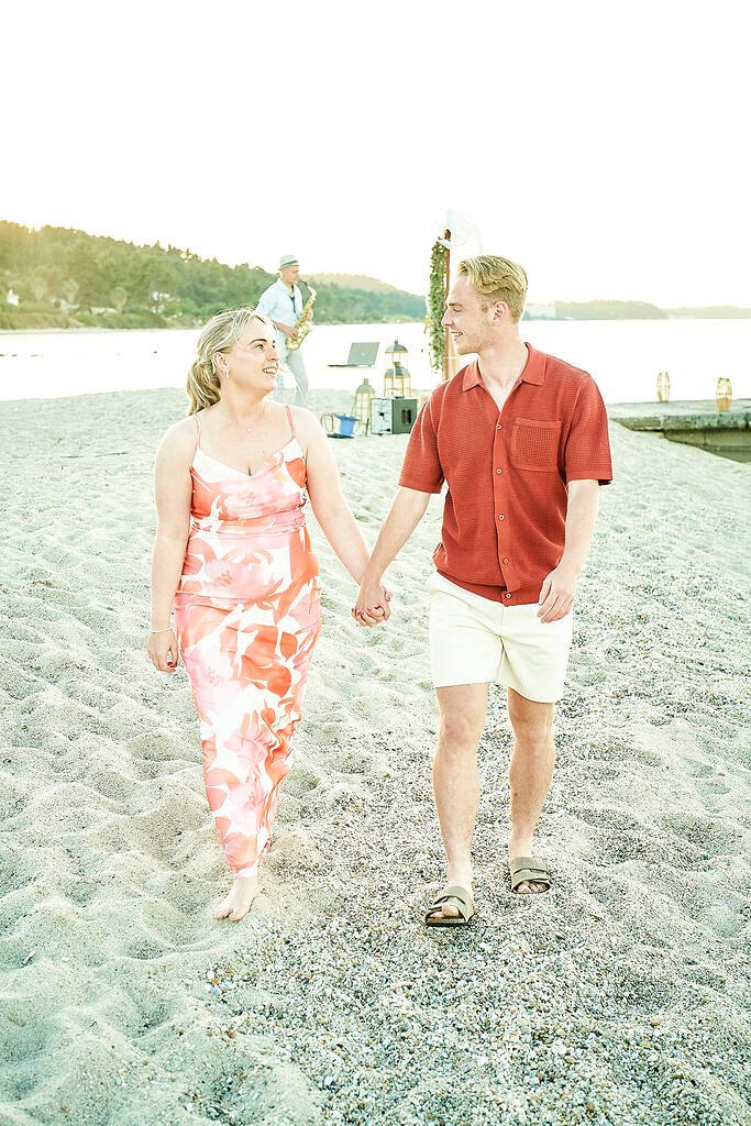 sunset glow beach engagement Greece