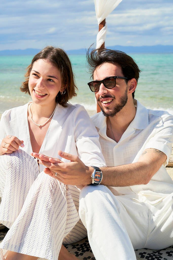 Soft sunset light during beach proposal photography in Halkidiki