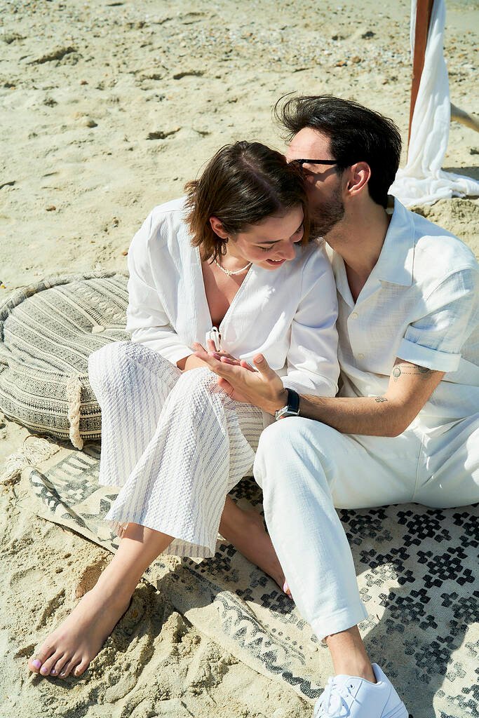 Sunset proposal setup in Polychrono captured by beach proposal photographer Greece