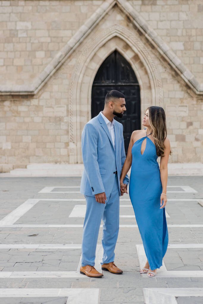 Couple walking in Rhodes Old Town