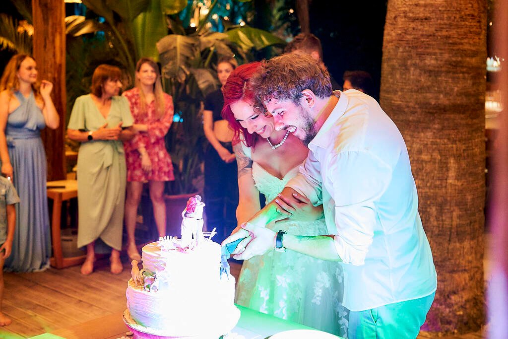 Bride groom embrace